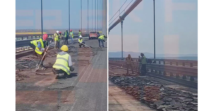 A cincea încercare a norocului: Podul suspendat de la Brăila, revitalizat cu un nou strat de asfalt! 1 a cincea oara cu noroc podul suspendat peste dunare de la braila este din nou asfaltat 680d0e1c52830