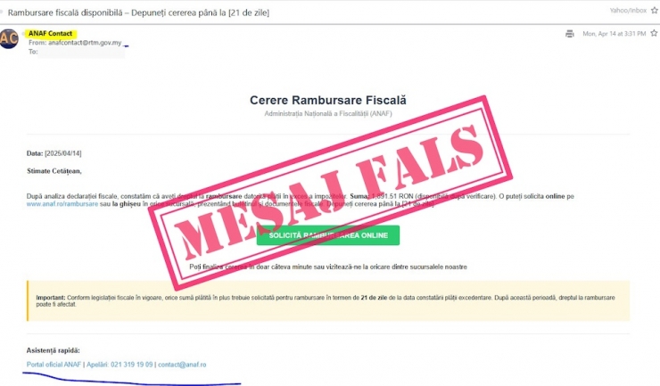 ANAF avertizează: Fii vigilant la noile mesaje frauduloase! 1 anaf atentioneaza cu privire la o noua campanie de e mailuri false 67fe871e5215c