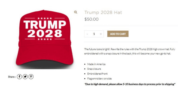 foto donald trump scoate la vanzare cu 50 de dolari bucata sepci cu inscriptia trump 2028 680b22b6b7a5f