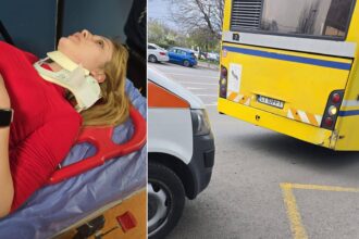 o tanara a fost prinsa intre usile unui autobuz ct bus de pe linia 48 apoi a cazut pe asfalt si a ajuns la spital din cauza neatentiei soferului 67fb7153ad746