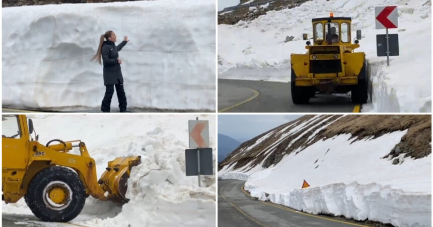 Transalpina, învăluită în zăpadă: Troienele imense depășesc doi metri pe marginea drumului! 1 video deszapezirea pe transalpina continua imagini cu troienele de pe marginea soselei care ating chiar si doi metri inaltime 6809e9836253f