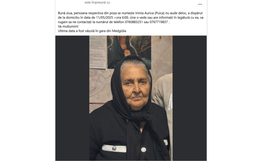 Apel disperat din Medgidia: O bunică a dispărut, iar familia își roagă vecinii să intervină! 1 batrana din medgidia disparuta fara urma familia cere ajutorul comunitatii 6826cb3d15ec7