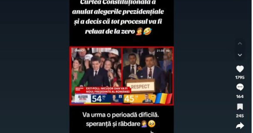 CNA solicită TikTok să îi ștergă informația falsă despre anularea alegerilor de către Curtea Constituțională 1 cna cere tiktok sa elimine un fake news care anunta ca alegerile au fost anulate de curtea constitutionala 682b62ebaa68e