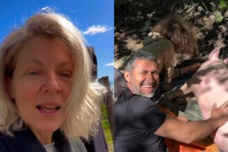 dragos bucur si baietelul kadri surprinsi cand se joaca cu porcul familiei in gradina casei dana nalbaru i a filmat cand a luat o pauza de la sadit rasaduri 682dda6f45c45