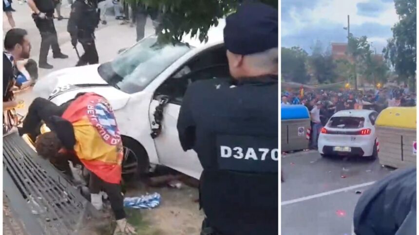 Momente șocante înainte de meciul Espanyol - Barcelona! Un șofer a împins zeci de suporteri în fața mașinii sale 1 galerie foto incidente grave inainte de espanyol barcelona un individ a lovit cu masina zeci de fani 68265353f2849