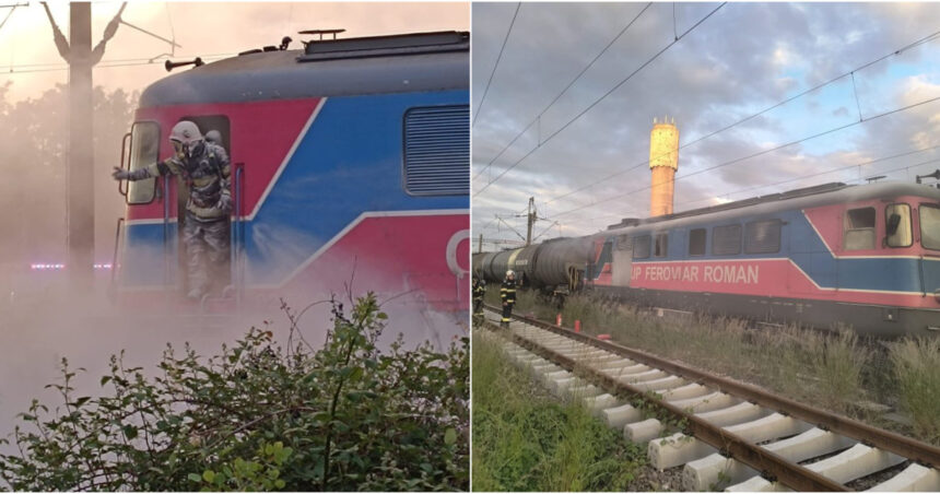 Flăcări la locomotiva unui tren de 36 de vagoane încărcate cu țiței: Intervenția rapidă a pompierilor din Prahova 1 incendiu la locomotiva unui tren cu 36 de vagoane care transporta titei au intervenit pompierii din prahova 683a2244676c6