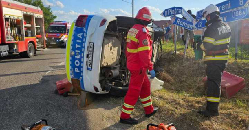 Coliziune dramatică în Neamț: O mașină de poliție în misiune s-a răsturnat după ce a fost lovită de un alt vehicul. 1 accident grav in neamt o autospeciala a politiei aflata in misiune s a rasturnat dupa ce a fost acrosata de un alt autoturism 685c3f306142b
