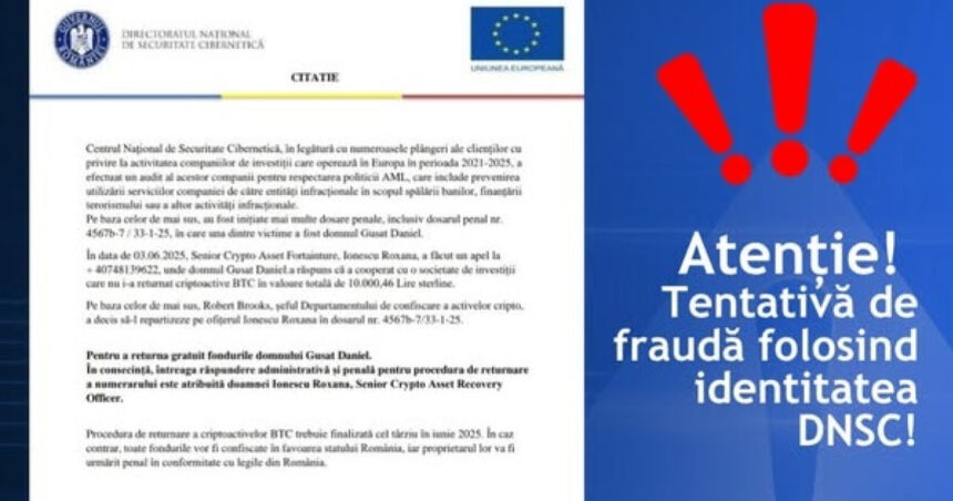Atenție la înșelătorii! Tentativă de fraudă folosind o „citație oficială” din partea DNSC. „Evitați să răspundeți și să oferiți detalii” 1 tentativa de frauda in numele dnsc sub forma unei citatii oficiale nu raspundeti si nu divulgati informatii 68432ba56db91
