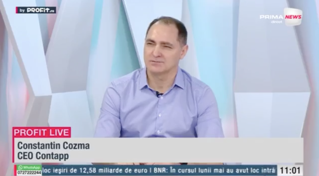 Constantin Cozma, CEO Contapp: „Există riscuri semnificative de majorare a TVA-ului. Sper ca și contribuțiile sociale să rămână neschimbate. Ne va arăta vara dacă ne îndreptăm spre creștere economică sau recesiune.” 1 video profit ro tv constantin cozma ceo contapp sunt riscuri mari sa creasca tva sper sa nu se umble si la contributiile sociale o sa vedem prin iulie august daca avem crestere economica s 684a5be81abf9