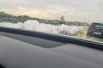 foto saci cu cereale cazuti pe autostrada bucuresti pitesti se circula pe banda de urgenta 6888ce2a826f6