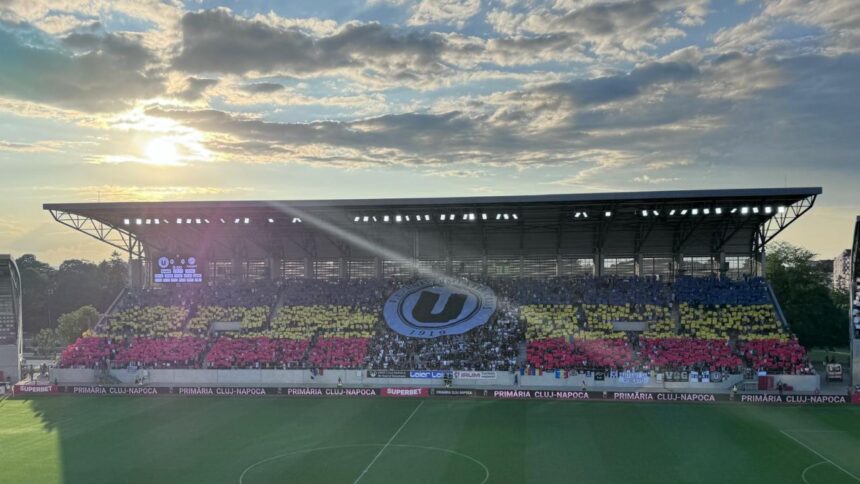 Captivanta atmosferă din Sibiu: Un stadion plin și o coregrafie spectaculoasă la duelul U Cluj - Ararat-Armenia! 1 galerie foto de pus in rama un stadion plin la sibiu si o coregrafie de senzatie pentru meciul u cluj ararat armenia 688ba8f7480f5