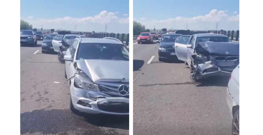Coliziune în lanț pe autostradă: Șoferi, mai atenți la drum decât la ecrane! 1 video accident rutier in lant pe autostrada toti sunteti piloti cu ochii in telefon si talpa atata stiti 6885e87904eb9