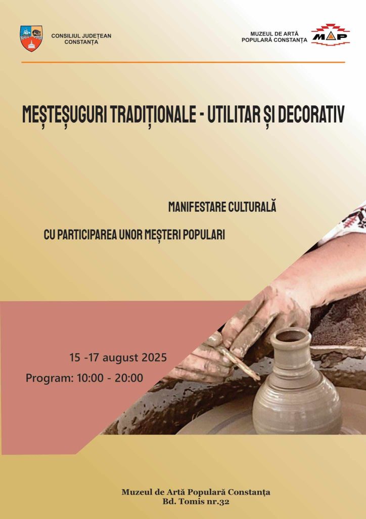 Muzeul de Artă Populară invită la o celebrare a „Meșteșugurilor Tradiționale – Funcționalitate și Estetică” 1 muzeul de arta populara organizeaza manifestarea mestesuguri traditionale utilitar si decorativ 689d44a522a28