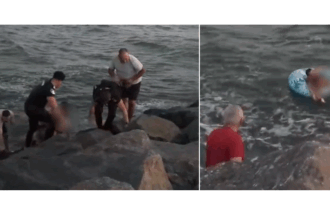video constanta doua persoane care fusesera luate de curenti in largul marii salvate de jandarmi 689e3f8ccf53d