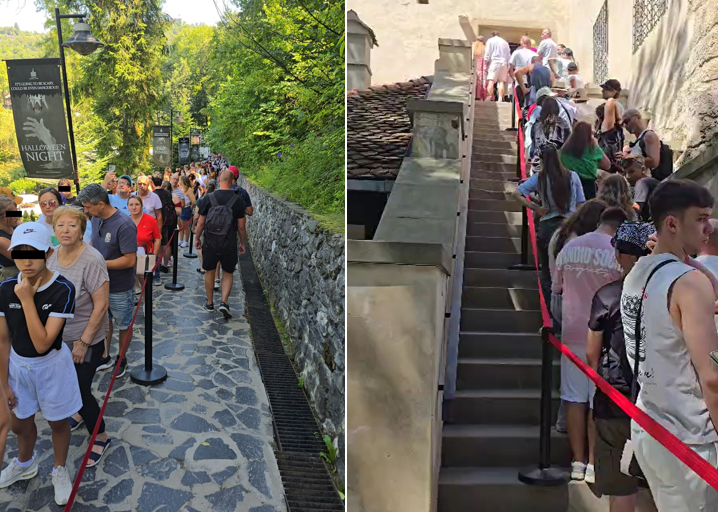 Zeci de metri de rând și o oră de așteptare pentru a pătrunde în Castelul Bran. Cât te costă să eviți mulțimea? 1 video cozi de zeci de metri si peste o ora de asteptare pentru vizitarea castelului bran cati bani trebuie sa achiti ca sa fentezi aglomeratia 689771f09297a
