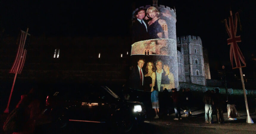 Trump și Epstein, pe zidurile Castelului Windsor: Momente înedite din vizita președintelui american în Marea Britanie, însoțite de patru arestări surprinzătoare. 1 video imagini cu trump si epstein proiectate pe castelul windsor cu ocazia vizitei presedintelui sua in marea britanie patru arestari 68ca5b92cff77