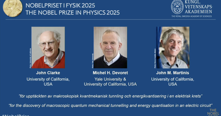 Breaking News: Trei savanți americani, John Clarke, Michel H. Devoret și John M. Martinis, au fost distinși cu Premiul Nobel pentru Fizică în 2025! 1 news alert premiul nobel pentru fizica pe anul 2025 a fost castigat de trei americani john clarke michel h devoret si john m martinis 68e4ea7835cb1