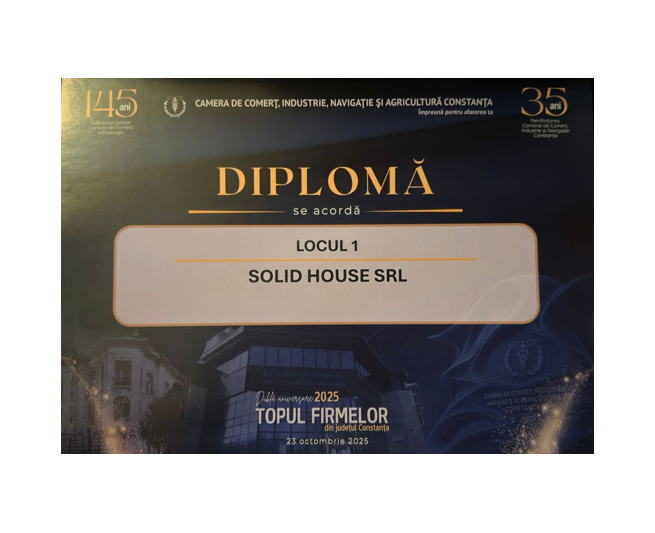 Solid House – Pionier în domeniul construcțiilor, Campion al Firmelor din Județul Constanța, ediția 2025 1 solid house lider in constructii locul 1 in topul firmelor din judetul constanta editia 2025 68fb28f431f19
