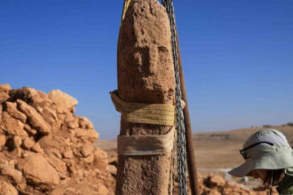 un chip uman sculptat pe un stalp vechi de 12 000 de ani descoperit in situl neolitic karahan tepe din turcia 68f38e2094778