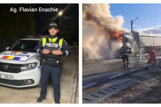 video scene dramatice in castelu un camion ardea in mers iar soferul nu si a dat seama un politist i a salvat viata 68eb6b02dd417