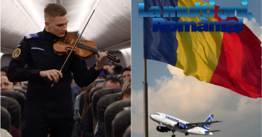 video moment emotionant la 10 000 de metri un jandarm a cantat la vioara imnul romaniei in avion 692c53db921c4