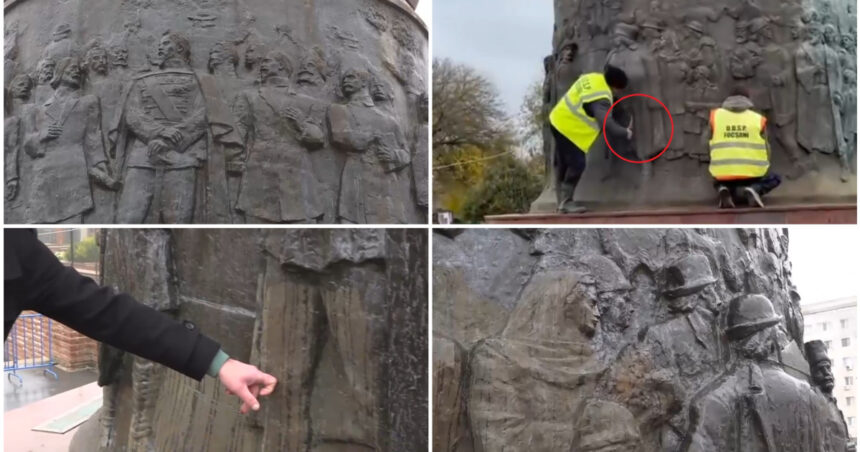 video situatie incredibila in focsani un monument din bronz a fost curatat cu perii de sarma muncitorii s au ales cu plangere penala 692211ae418f6